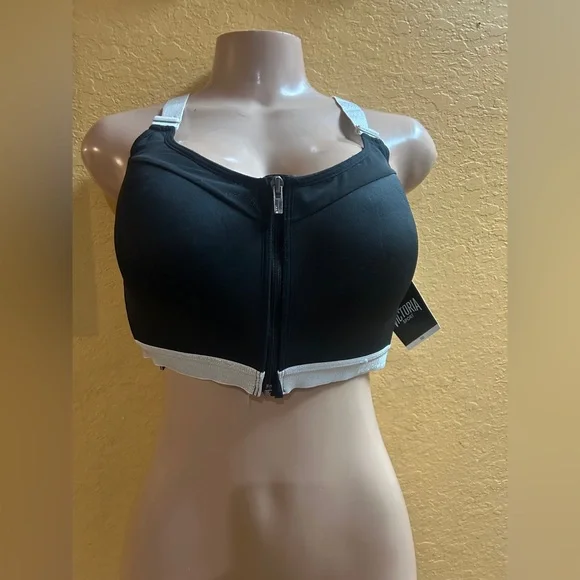 Victoria Black Zip-Front Sports Bra - Picture 1 of 7